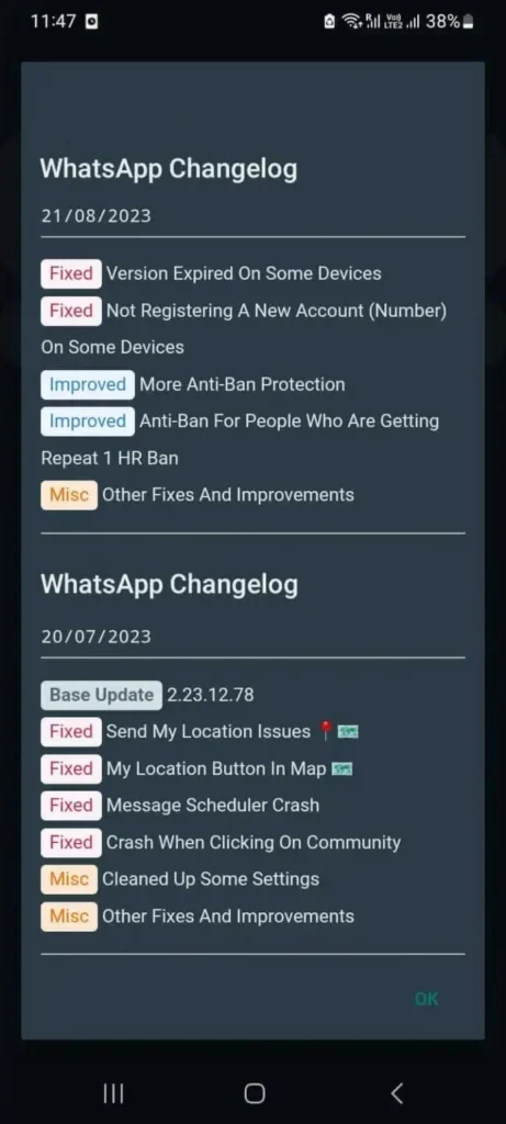 GB WhatsApp ChangeLog v10.20